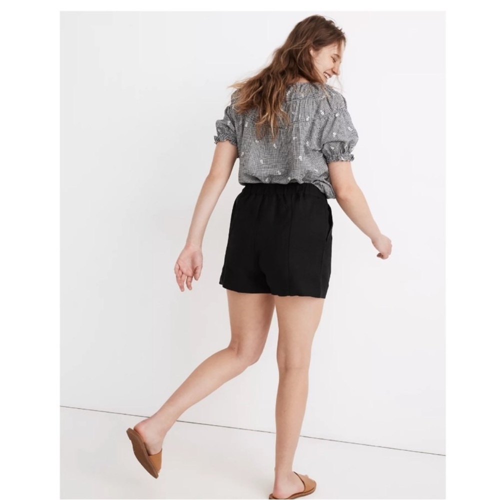 Madewell Linen-Blend Easy Pull-On Shorts Black Blue Size Small Style MD168 - Picture 5 of 13